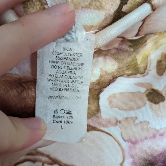 Moa Floral Tan Pink Pencil Skirt Made in U.S.A Size L - Picture 3 of 4